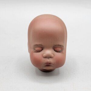 Sugar Lump Porcelain Bisque Brown Doll Head Repro Painted Face Closed Eyes
